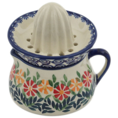 Polish Pottery Juice Reamer with Jug 4&quot; Wave Of Flowers