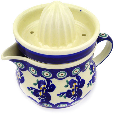 Polish Pottery Juice Reamer with Jug 5&quot; Royal Iris Peacock