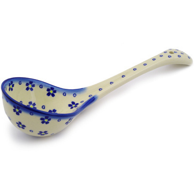 Polish Pottery Ladle 12&quot; Forget Me Not Swirls