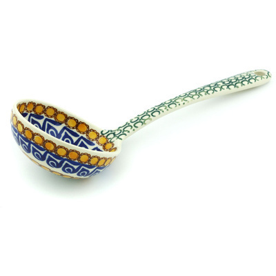 Polish Pottery Ladle 13&quot; Blue Leaves