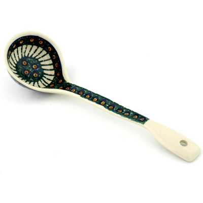 Polish Pottery Ladle 13&quot; Emerald Peacock