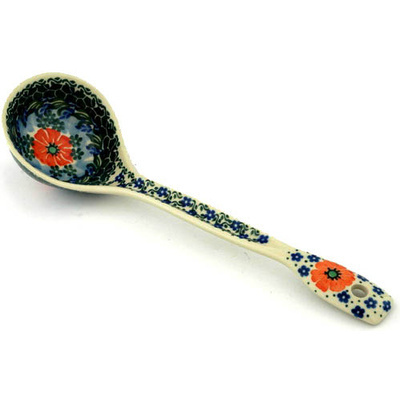 Polish Pottery Ladle 13&quot; Red Aster Lattice UNIKAT