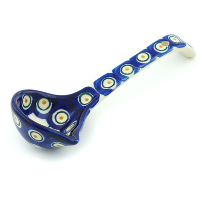 Polish Pottery Ladle 7&quot; Floral Peacock