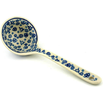 Polish Pottery Ladle 9&quot; Blue Confetti