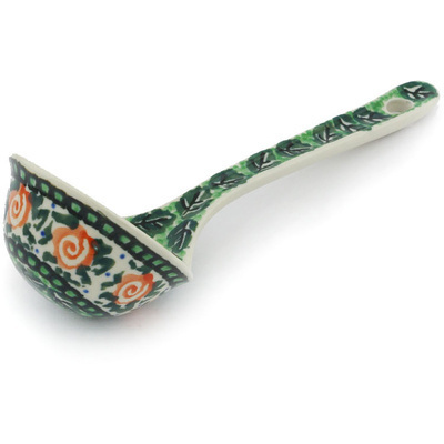 Polish Pottery Ladle 9&quot; Swirling Emerald Leaves UNIKAT