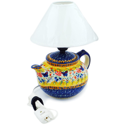 Polish Pottery Lamp 10&quot; Butterfly Summer Garden UNIKAT