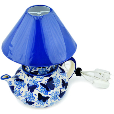 Polish Pottery Lamp 10&quot; Cobalt Butterflies UNIKAT