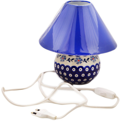 Polish Pottery Lamp 9&quot; Peacock Forget-me-not