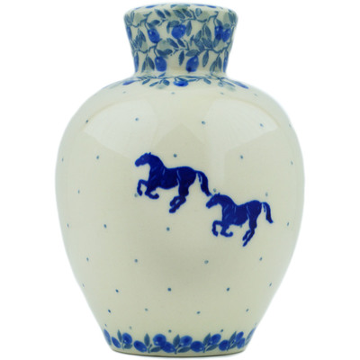 Polish Pottery Lamp Base 6&quot; Horse Gallop