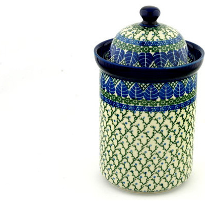 Polish Pottery Large Canister 11&quot; Blue Alpine