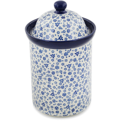 Polish Pottery Large Canister 11&quot; Blue Confetti