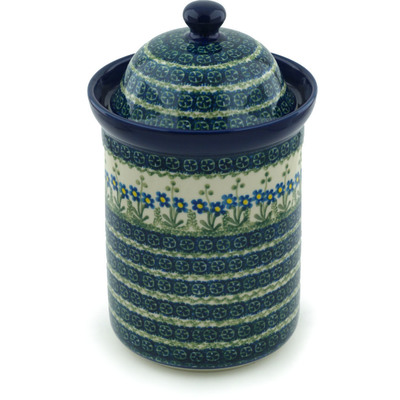 Polish Pottery Large Canister 11&quot; Blue Daisy Circle