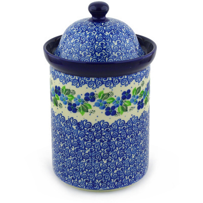 Polish Pottery Large Canister 11&quot; Blue Phlox