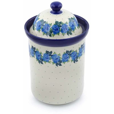 Polish Pottery Large Canister 11&quot; Blue Rose