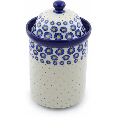Polish Pottery Large Canister 11&quot; Blue Zinnia