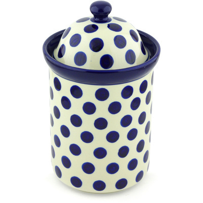 Polish Pottery Large Canister 11&quot; Bold Blue Dots