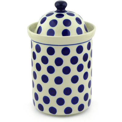 Polish Pottery Large Canister 11&quot; Bold Polka Dots