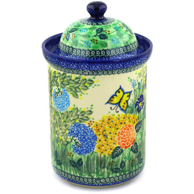 Polish Pottery Large Canister 11&quot; Butterfly Garden UNIKAT