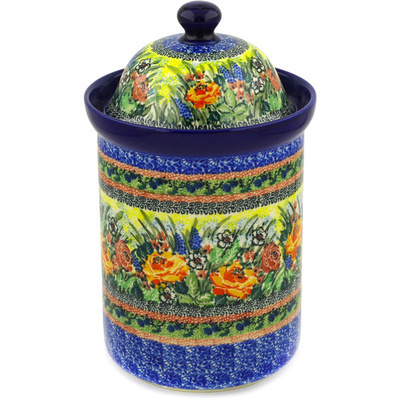Polish Pottery Large Canister 11&quot; Copper Rose Meadow UNIKAT