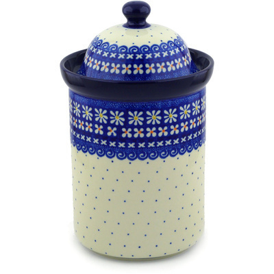 Polish Pottery Large Canister 11&quot; Dots And Daisies
