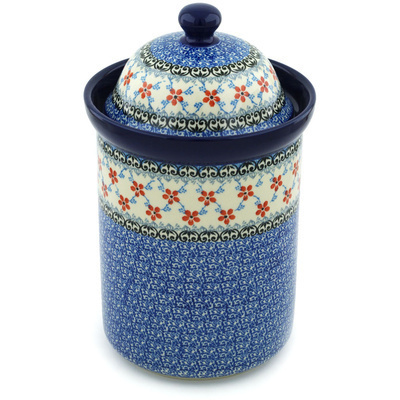 Polish Pottery Large Canister 11&quot; Floral Lattice