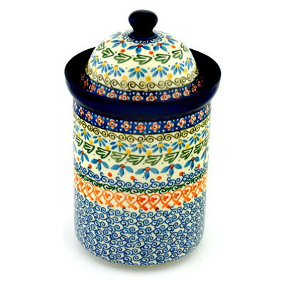 Polish Pottery Large Canister 11&quot; Floral Medley