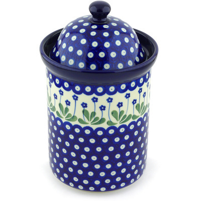 Polish Pottery Large Canister 11&quot; Forget-me-not Peacock