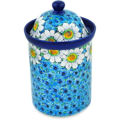 Polish Pottery Large Canister 11&quot; Pansies And Daisies UNIKAT