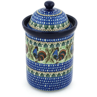 Polish Pottery Large Canister 11&quot; Rooster Row UNIKAT