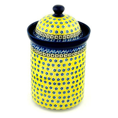 Polish Pottery Large Canister 11&quot; Sunburst Daisies