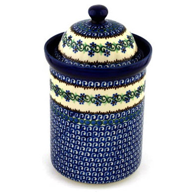 Polish Pottery Large Canister 11&quot; Woven Pansies