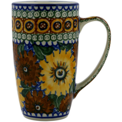 Polish Pottery Latte Mug Autumn Chrysanthemums UNIKAT