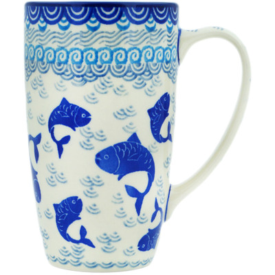 Polish Pottery Latte Mug Blue Herring Waters