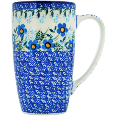 Polish Pottery Latte Mug Blue Joy