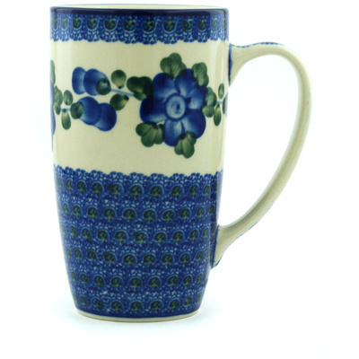 Polish Pottery Latte Mug Blue Poppies