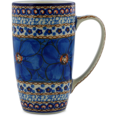 Polish Pottery Latte Mug Blue Poppies UNIKAT