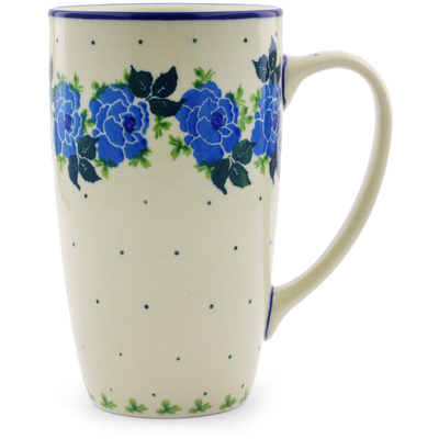 Polish Pottery Latte Mug Blue Rose