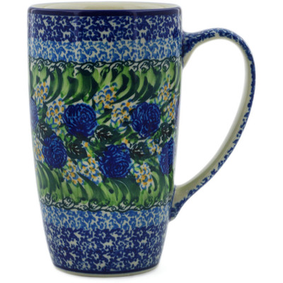 Polish Pottery Latte Mug Blue Roses UNIKAT