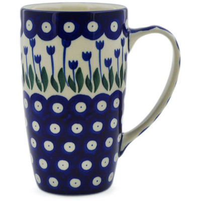 Polish Pottery Latte Mug Blue Tulip Peacock