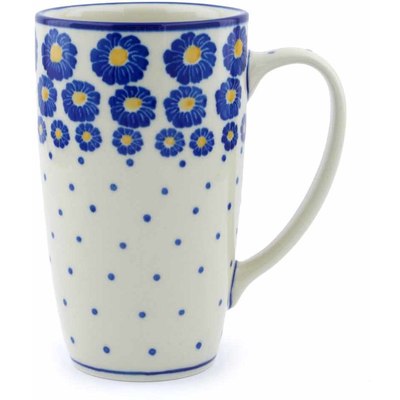 Polish Pottery Latte Mug Blue Zinnia