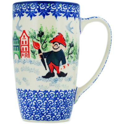 Polish Pottery Latte Mug Christmas Gnome In Town UNIKAT