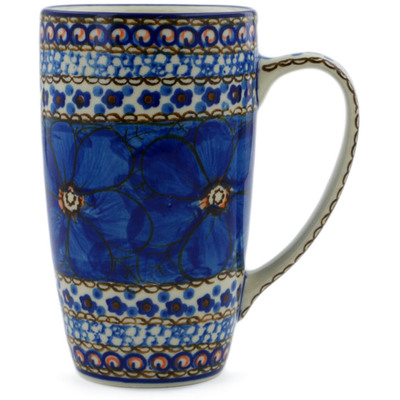 Polish Pottery Latte Mug Cobalt Poppies UNIKAT