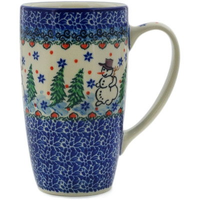 Polish Pottery Latte Mug Dancing Snowman UNIKAT
