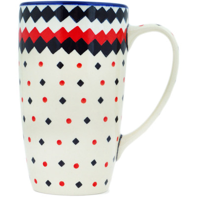Polish Pottery Latte Mug Geometric Contrast