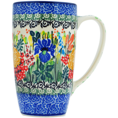 Polish Pottery Latte Mug Iris Bouquet UNIKAT