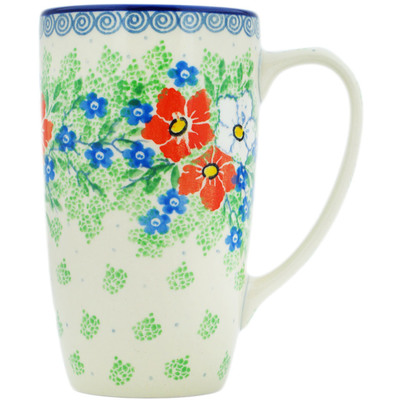 Polish Pottery Latte Mug Lovely Hibiscus UNIKAT
