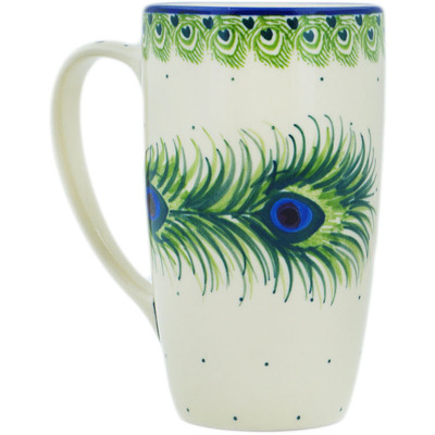 Polish Pottery Latte Mug Majestic Peacock