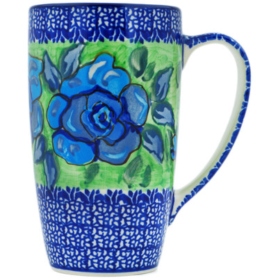 Polish Pottery Latte Mug Matisse Flowers Cobalt UNIKAT