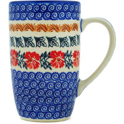 Polish Pottery Latte Mug Red Cornflower