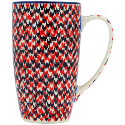 Polish Pottery Latte Mug Red Houndstooth